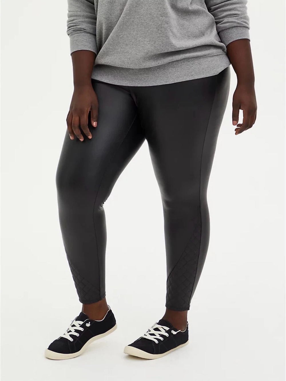 Torrid 4X Platinum BlackLegging Faux Leather Quilted Hem High Waisted